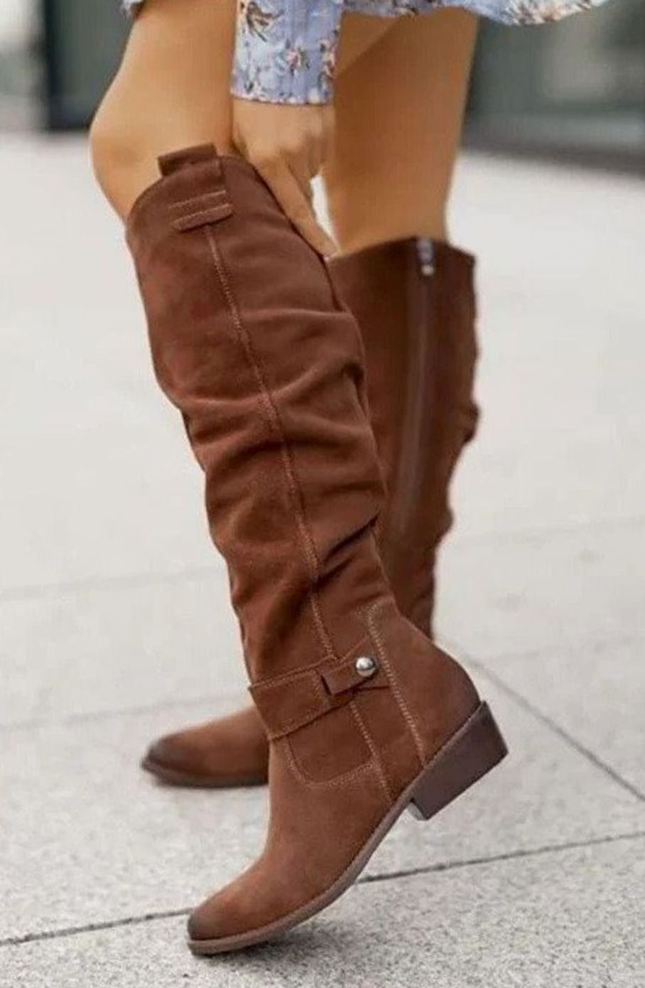 Women's Over-the-Knee Suede Slouch Fashion Boots - Brown