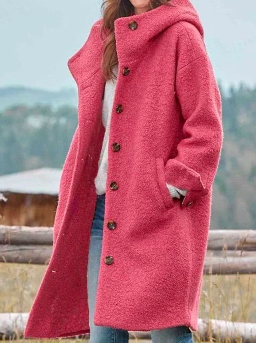 Women's Oversized Hooded Button-Front Teddy Coat - Pink