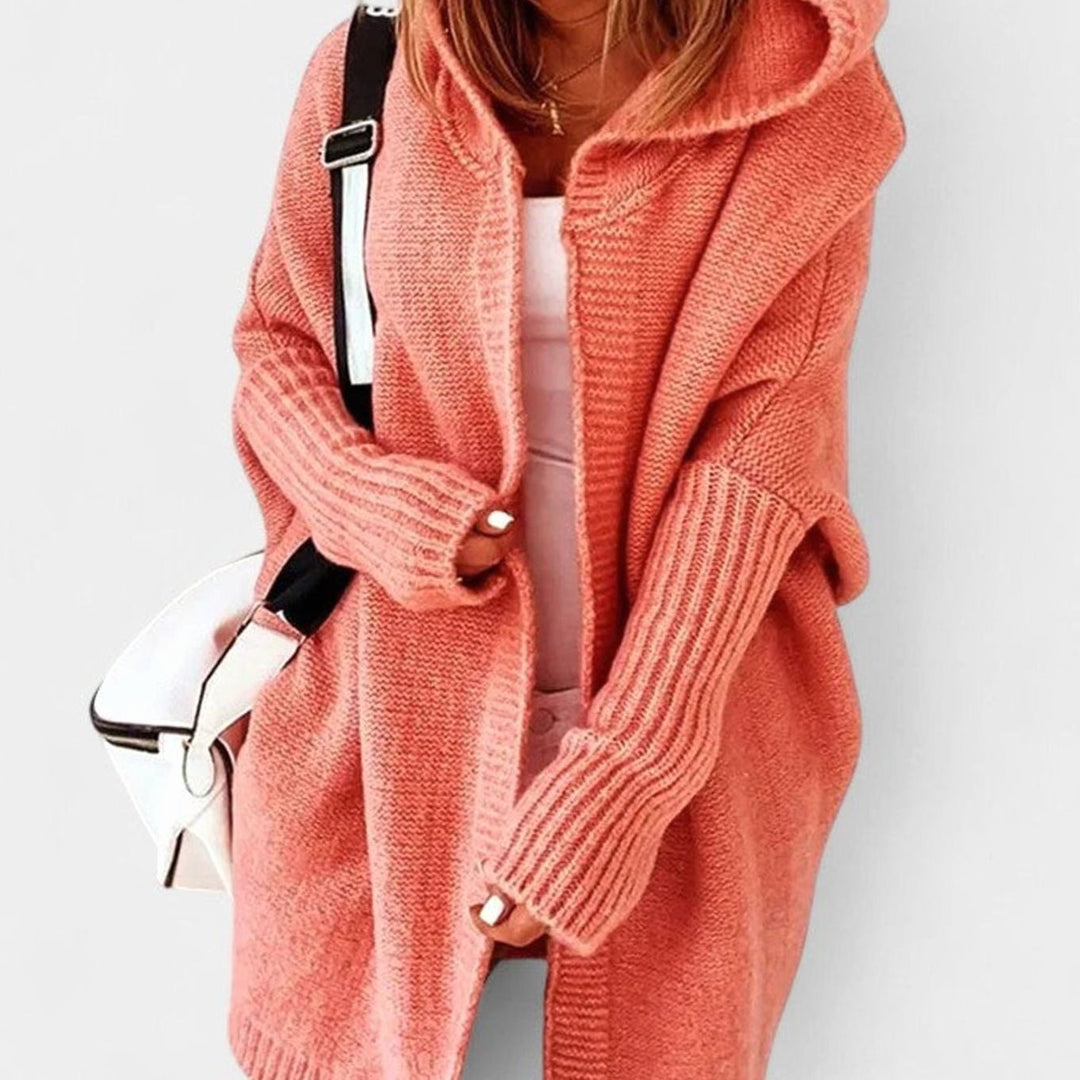 Women's Oversized Hooded Knee-Length Cosy Knit Cardigan - Orange