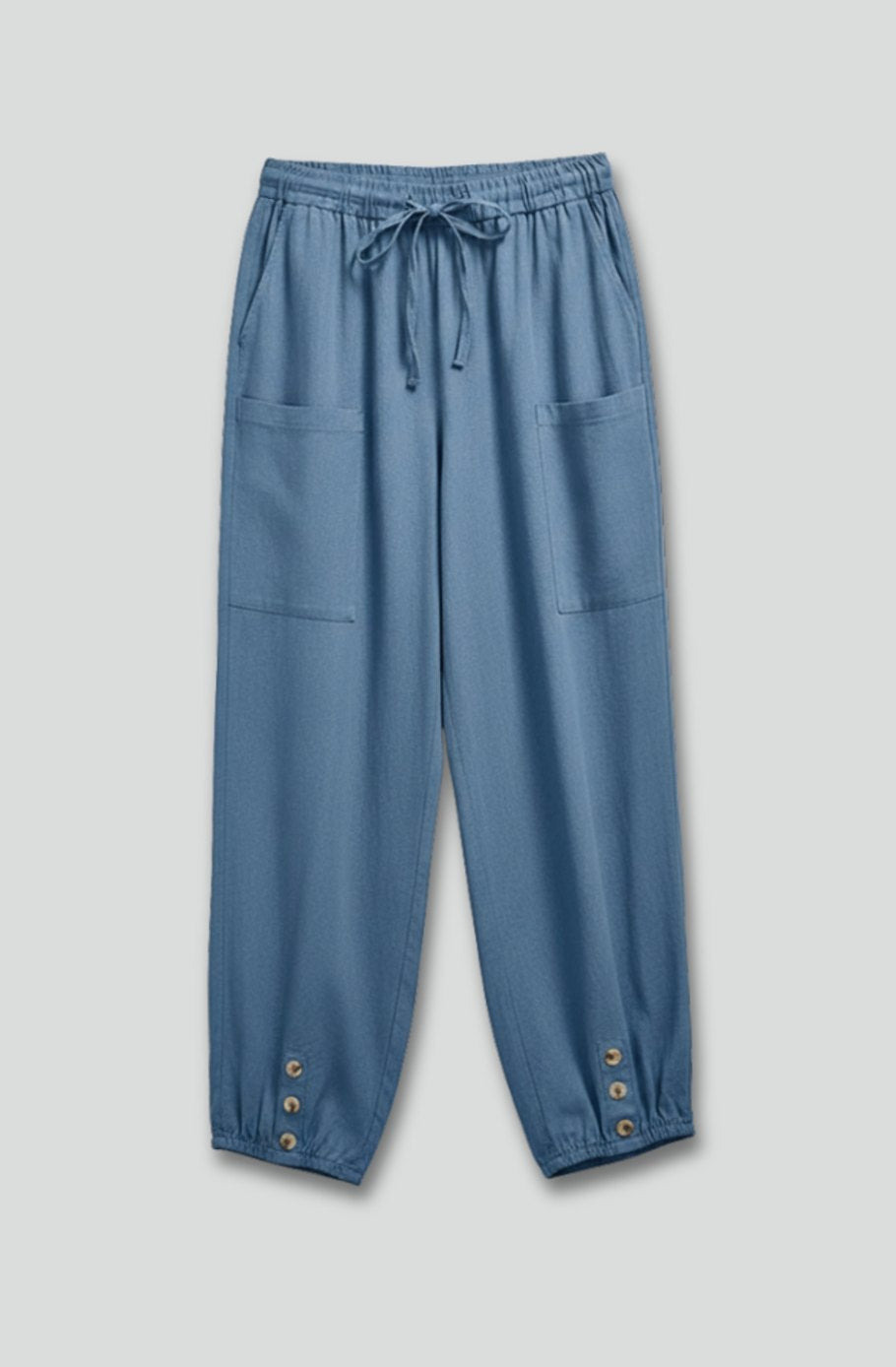 Women's Relaxed Drawstring Cropped Trousers Button Hem