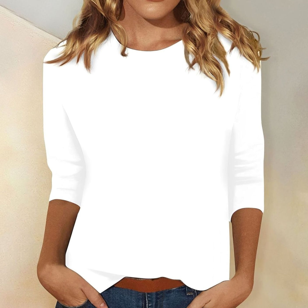 Women's Relaxed-Fit Round-Neck Three-Quarter Sleeve Top - White