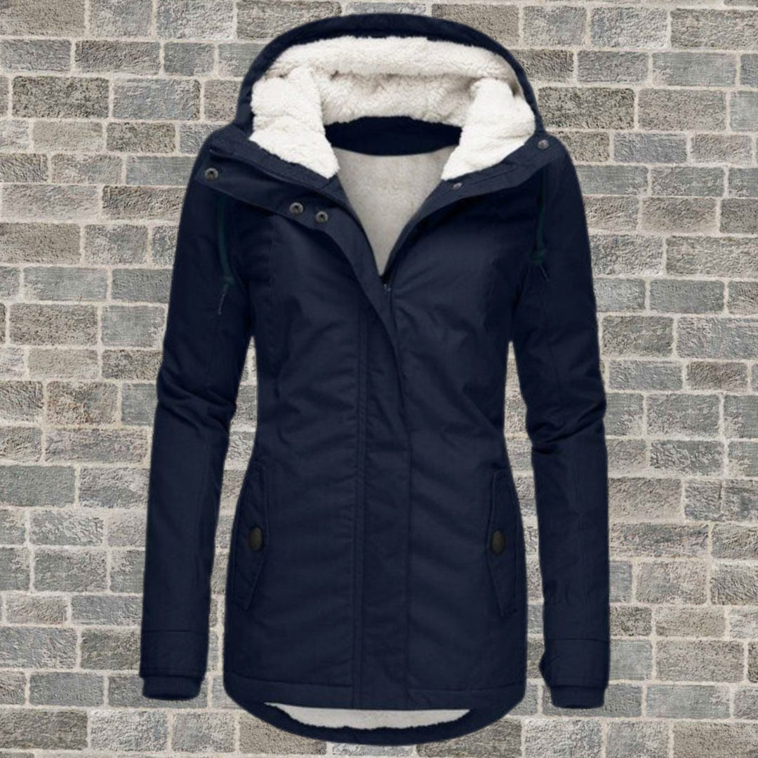 Women's Sherpa-Lined Hooded Winter Parka Jacket - Navy Blue
