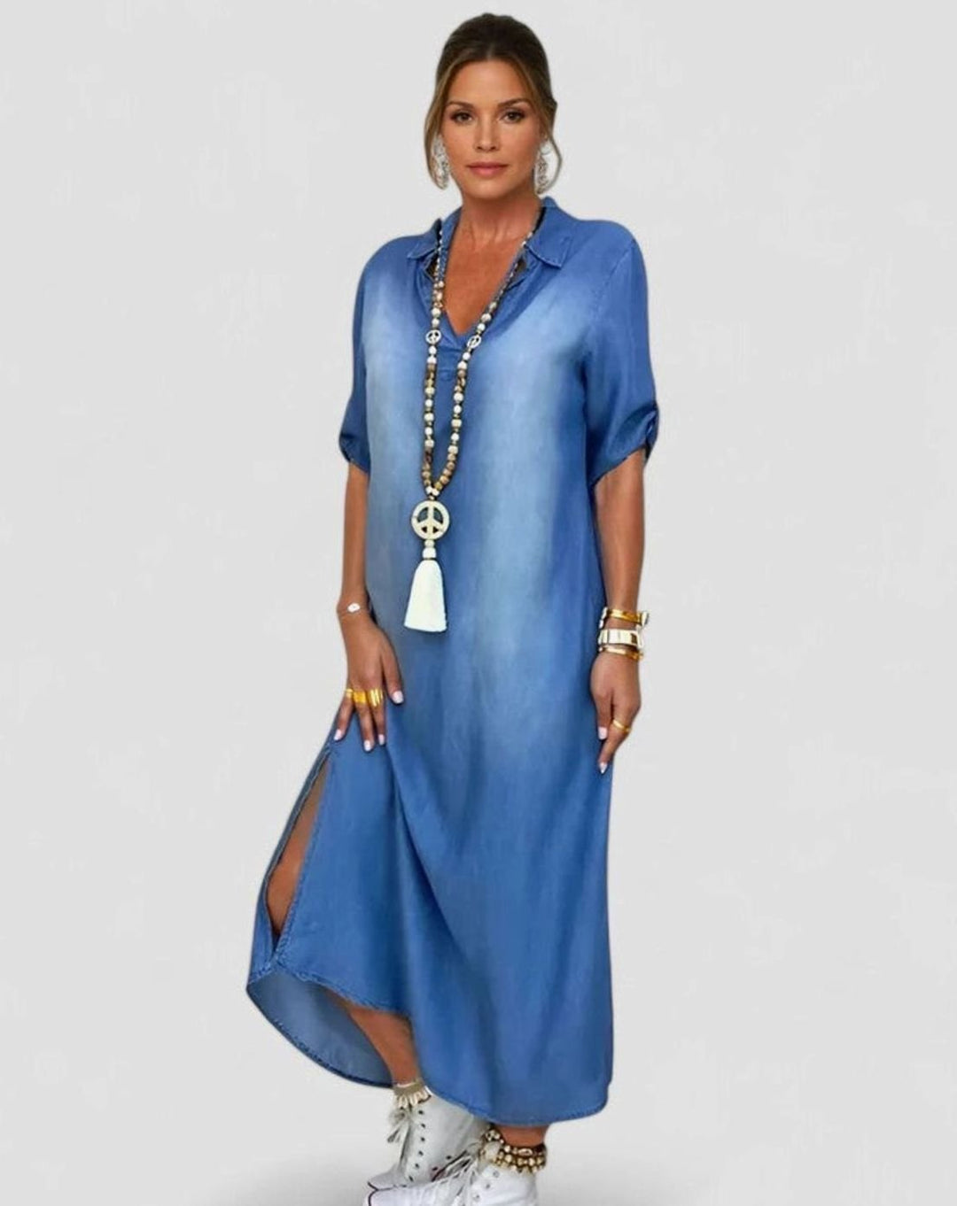 Women's Sophisticated Relaxed-Fit Denim Maxi Shirt Dress