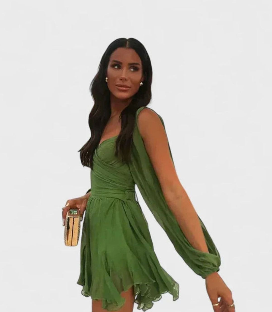 Women's Sophisticated Wrap Mini Dress Puff Sleeve Ruffled Hem