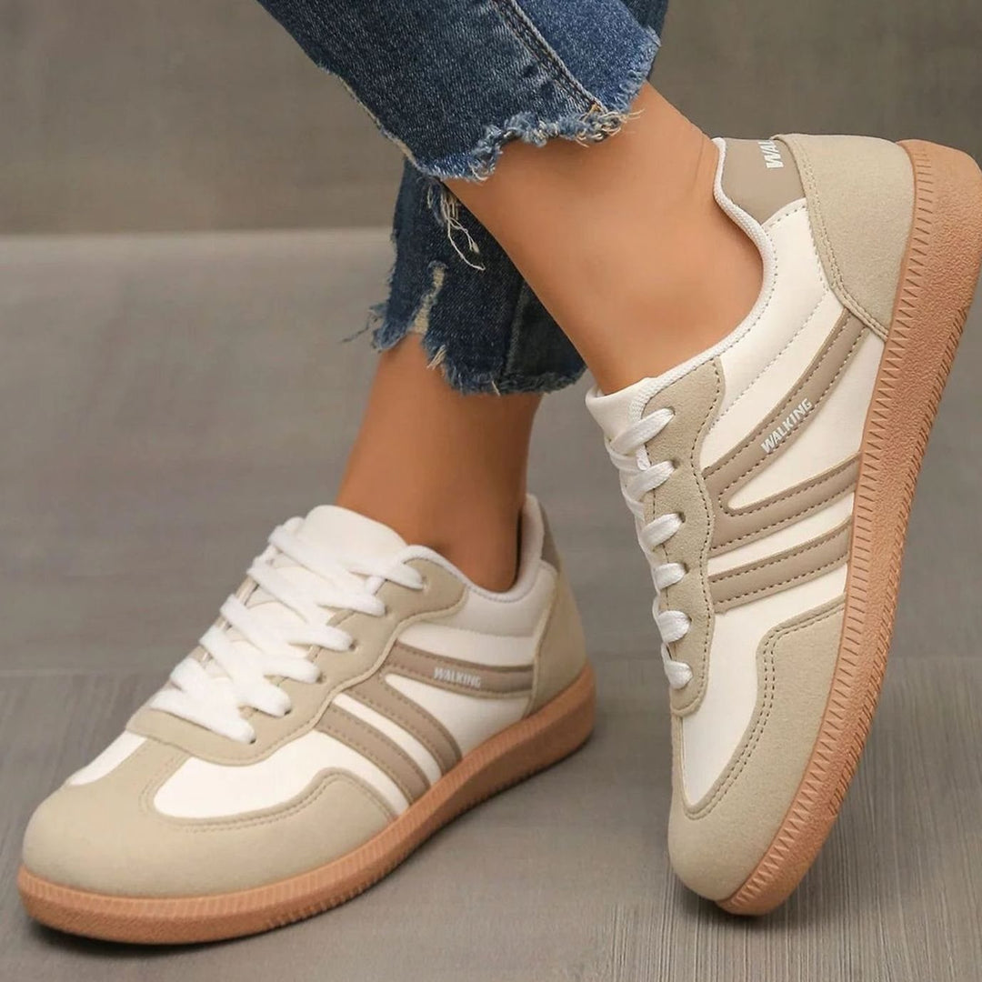 Women's Wide Toe Box Orthopedic Lace-Up Trainers - Beige